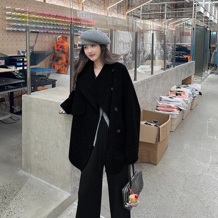 欧美跨境亚马逊灰色毛呢子大衣秋冬韩版赫本风小个子短款毛呢外套|undefined