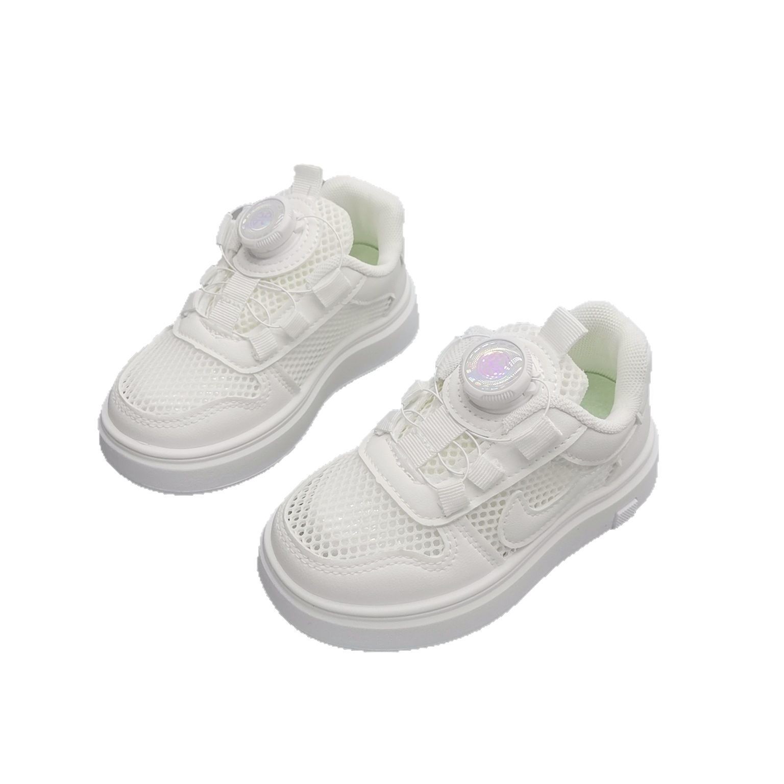 Seis niños a través de la red, zapatos blancos, zapatos para bebés del campus, zapatos deportivos blancos para niños, zapatos transpirables para niñas, zapatos con botones