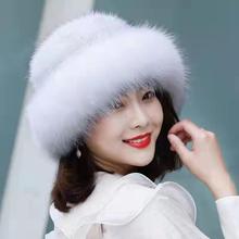 帽子女冬季新款时尚百搭公主帽保暖房水貂狐狸毛毛帽子加厚贝雷帽
