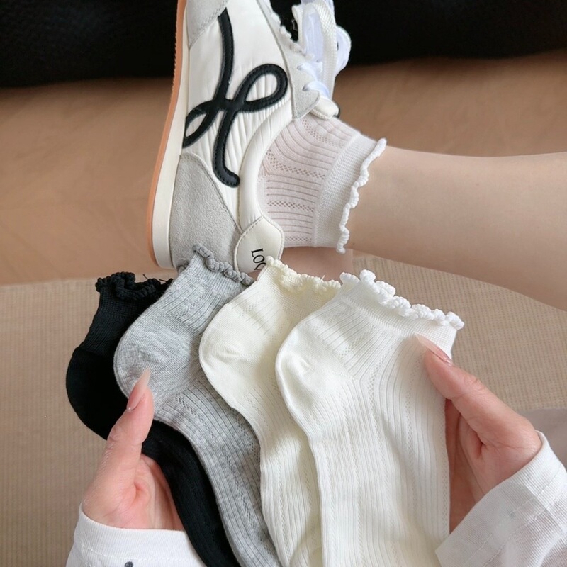 Women's Short Socks, Cool Summer Thin Mesh Breathable Short Socks, Trendy Solid Color Versatile Ruffled Edge Loose Socks Women's Short Socks, Cool Summer Thin Mesh Breathable Short Socks, Trendy Solid Color Versatile Ruffled Edge Loose Socks
