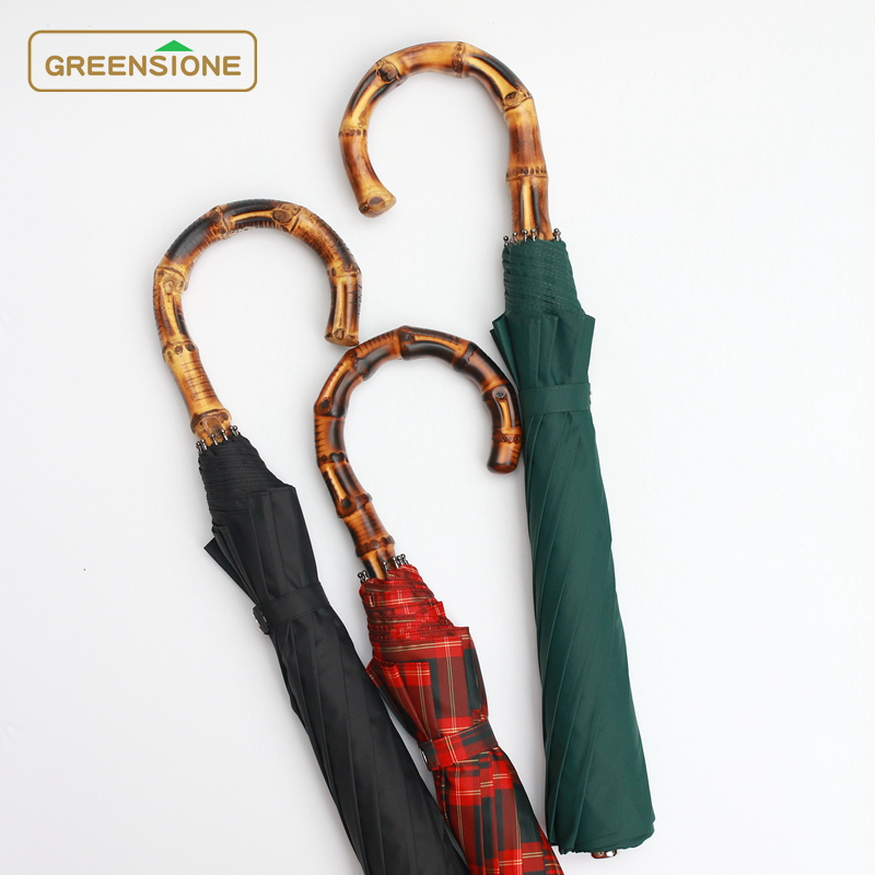 3Ew1 British Smoked Bamboo Handle Handmade Retro Elegant Gentleman Sunny Umbrella Curved Handle Foldableing Strong Wind Resistance