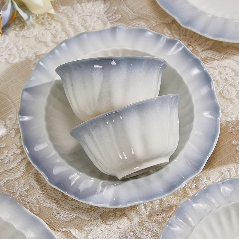 Underglaze Colored Dishes and Dish Cream suit Household 2024 New Style Exquisite High-value Housewarming Dishes and Dish Chopsticks Tableware Combination