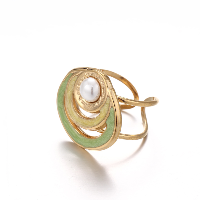 Anillo de acero inoxidable transfronterizo de estilo antiguo y antiguo de perlas de alta calidad