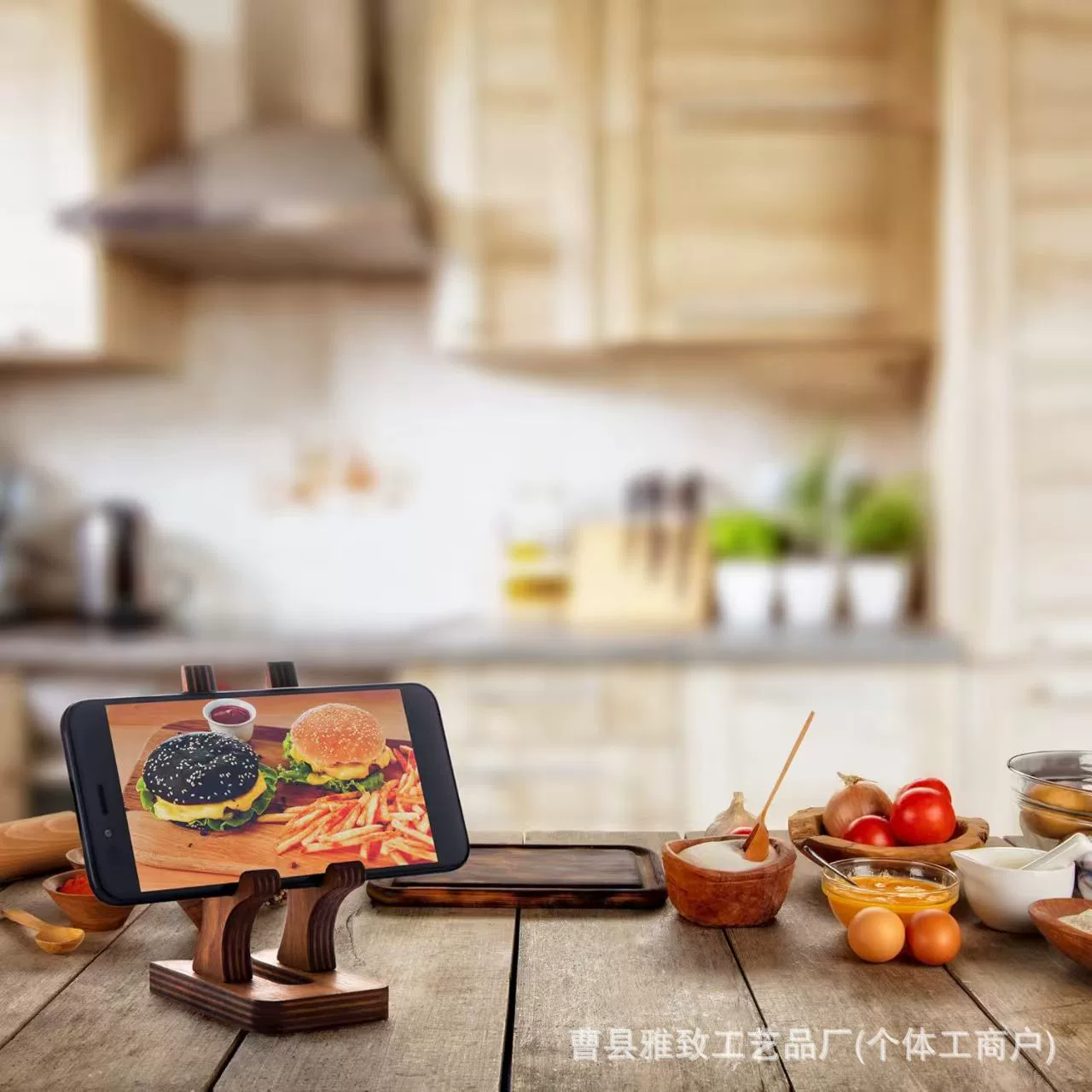 Деревянная полка для хранения мобильного телефона, домашняя кухня, левая полка для хранения рецептов, простая полка для хранения планшета