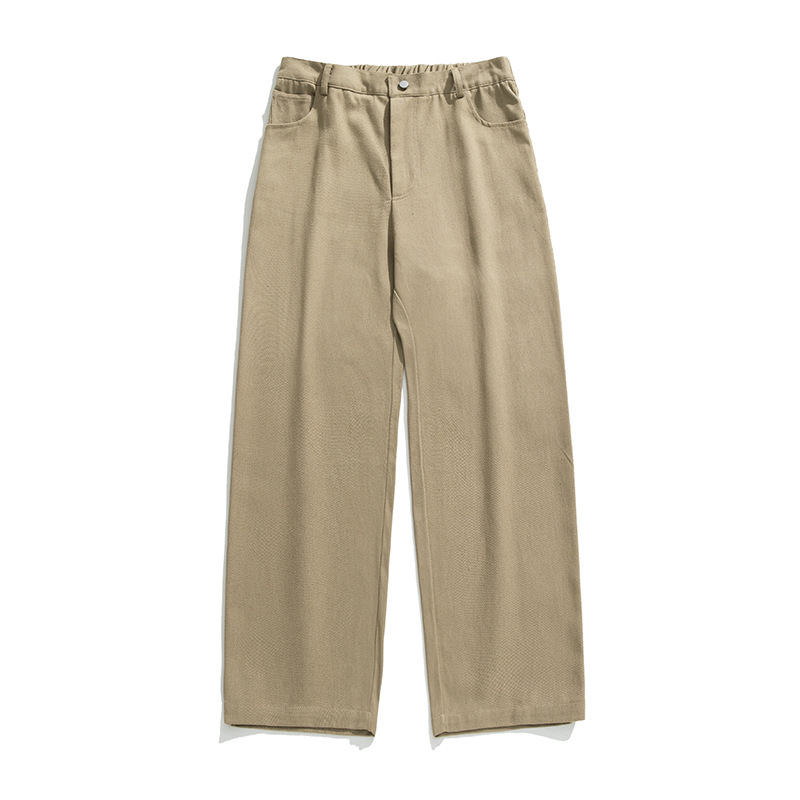 Pantalones casuales sueltos rectos de microperfil para hombre 2025 primavera nuevo estilo montaña pantalones retro de sarga de textura de algodón puro de todo fósforo