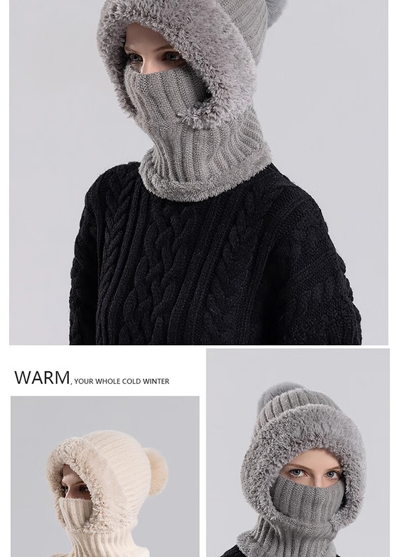 Grenzüberschreitende Schalmaske mit integrierter Passform für Damen, winddicht, fleecegefüttert, warm gestrickt, ideal zum Radfahren im Winter._voghion.com