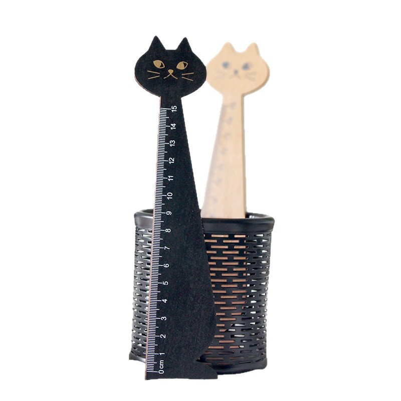 クリエイティブかわいい猫木製定規描画スケール学生文具韓国語版木製ハンドブック猫の顔定規|undefined