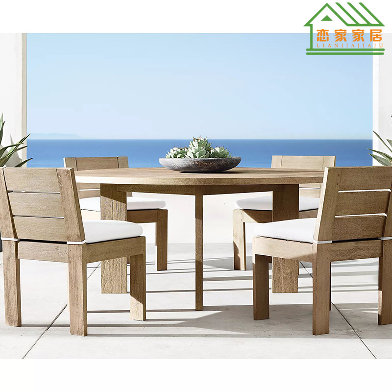 Muebles de mesa y silla de comedor de teca de estilo nórdico Patio Villa Ocio balcón restaurante protector solar a prueba de lluvia combinación de mesa y silla de madera maciza