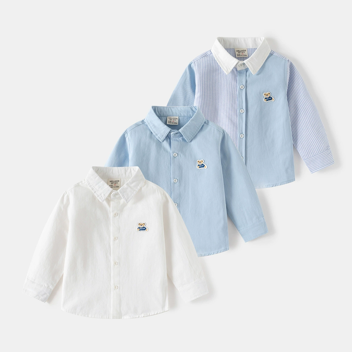 Рубашка с длинными рукавами для мальчиков оптом 2025 новая детская полосатая вышивка рубашка корейская версия свободной рубашки для волос