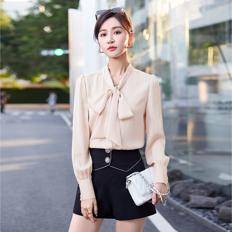 Shiffon demi-season shirt with bow