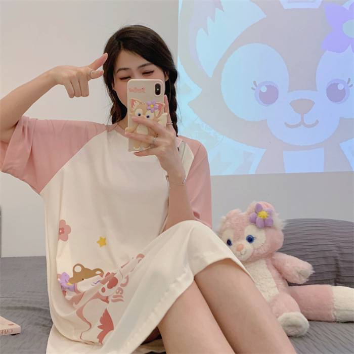 2024 pijamas de verano pijamas de chicas dibujos animados largo hilo de manga corta chaqueta en vivo ropa doméstica mayorista