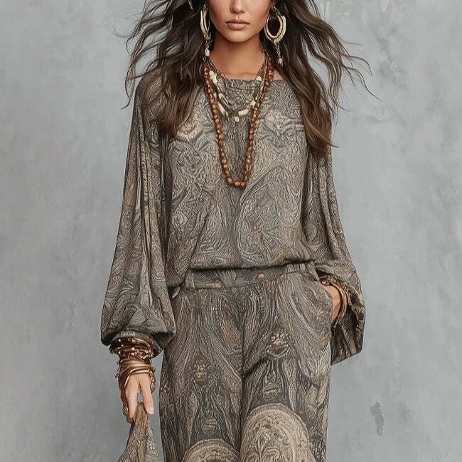 2026 Spring and Autumn New European and American Amazon Fashion Paisley Pattern Vintage Style Loose Elegant Printed Suit 2026 Spring and Autumn New European and American Amazon Fashion Paisley Pattern Vintage Style Loose Elegant Printed Suit