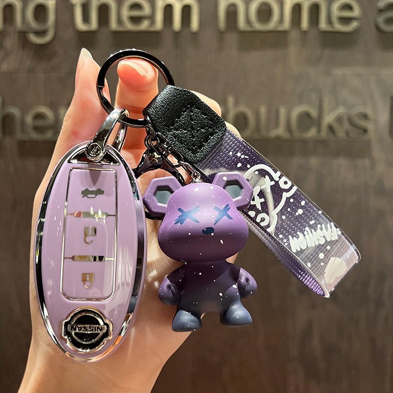 닛산 C-스마트 3 키 [싱글 쉘 퍼플] + 퍼플 폭력 곰 펜던트