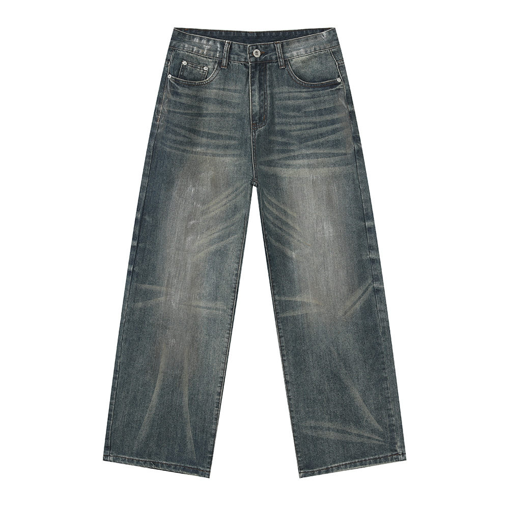 MTLCLOTHES Ropa de hombre | Vaqueros casuales rectos de pierna ancha lavados retro lavados