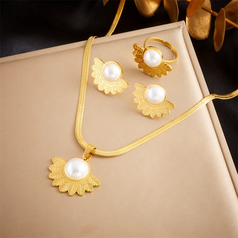 Retro fashionable accessories from pearl, pendant, earrings, ring, necklace stainless steel