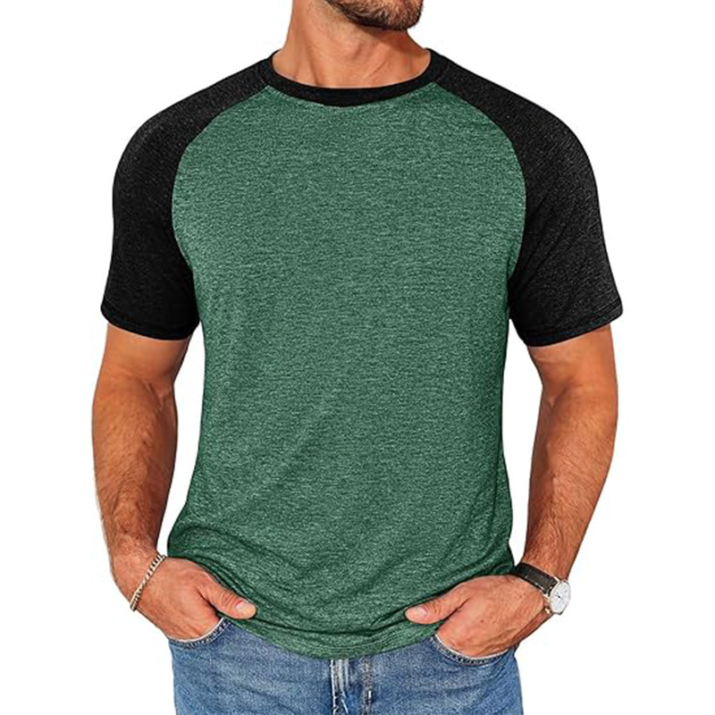 Casual Slim-Fit T-Shirt with Raglan Sleeves, Short Sleeves, Round Neck, Baseball Style, Men's Color-Blocked Sports Fashion Shirt