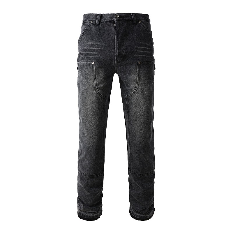 Herrenbekleidung Arbeitskleidung Holzfäller-Jeans im Multi-Pocket-Stil mit tiefen Taschen und weitem Bein, gerade, lockere Jeans ohne Stretch_voghion.com