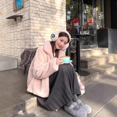 【中古甜茶】环保水貂绒皮毛一体外套女软糯秋冬新品毛毛皮草大衣