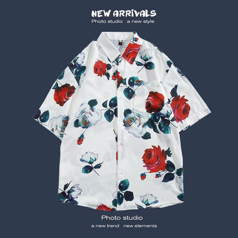 Camisas de manga corta estilo Hong Kong para hombres y mujeres, camisas florales de manga tres cuartos holgadas y delgadas de verano para playa hawaiana