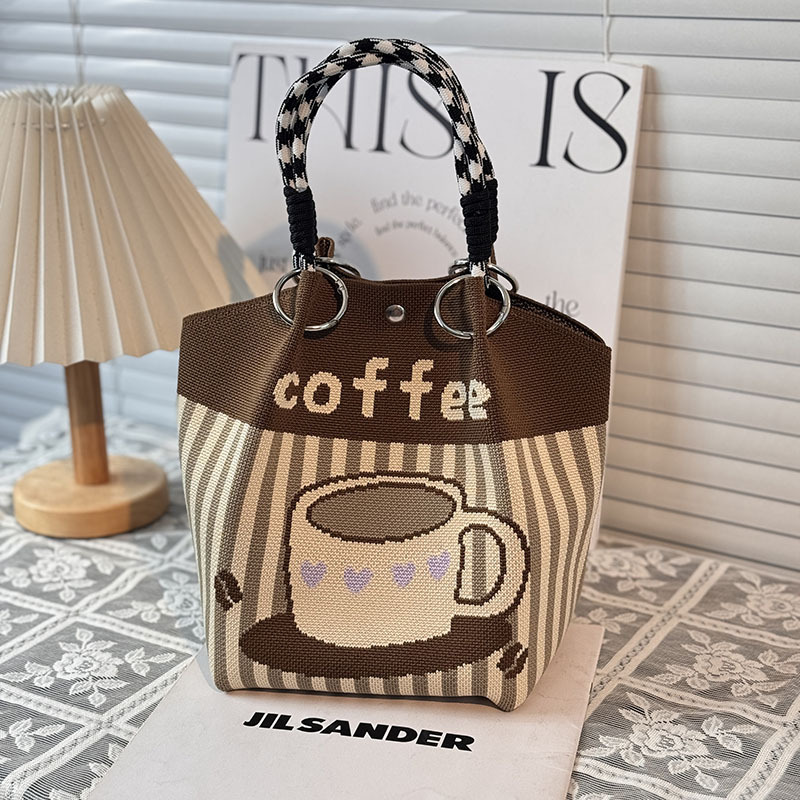 ニットハンドバッグ、ニッチデザインバケットバッグ、トートバッグ、ハンドバッグ、カジュアルで多用途なショルダーバッグ、ニットポータブルバッグ