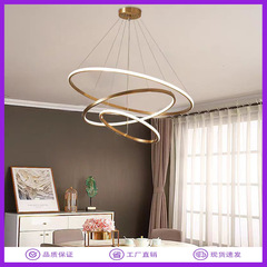 Full Copper Restaurant Pendant Light, Modern Minimalist LED Ring Luxury Nordic Living Room Pendant Light, Simple Creative Personalized Pendant Light
