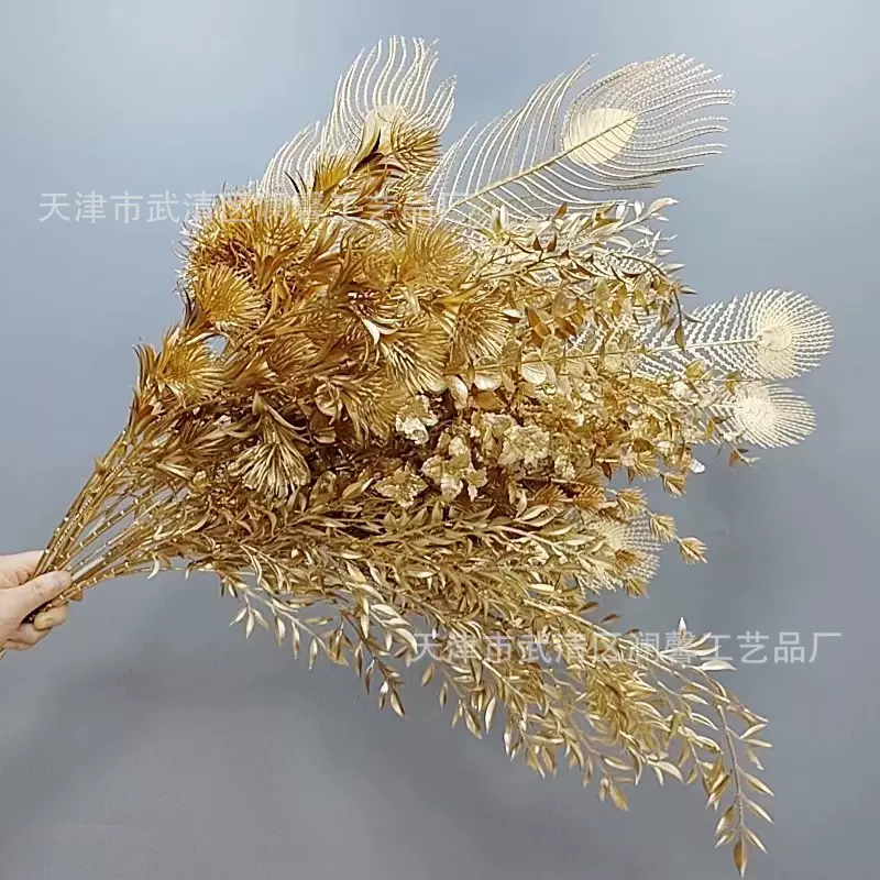 金色银色系列仿真花年宵花福桶配饰抱抱桶发财桶插花外贸跨境批发
