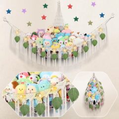 クロスボーダー手編み子供部屋カラーリボン綿ロープネットポケット壁角ネット三角ぬいぐるみ収納棚
