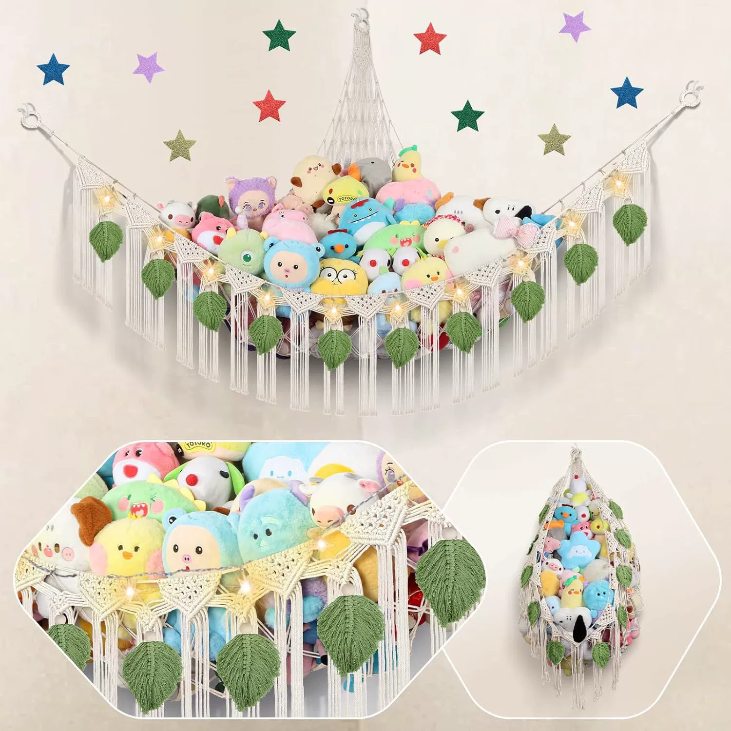 Трансграничная ручная тканая детская комната красочная лента хлопковая веревка сетка карман угловая сетка треугольник плюшевые игрушки стеллаж для хранения