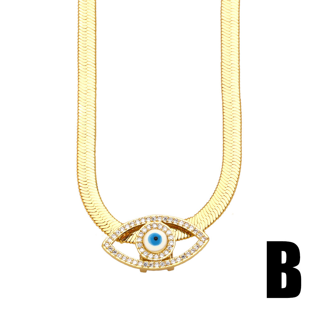 Fashion Heart Shape Eye Copper Inlay Zircon Pendant Necklace 1 Piece