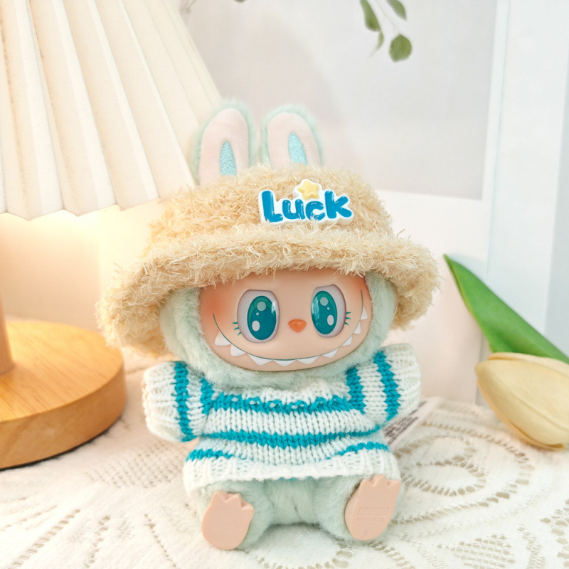 17 センチメートルビニールぬいぐるみマカロンラブブ LABUBU ベビー服ピンクのガーゼスカートヘアアクセサリー交換服|undefined