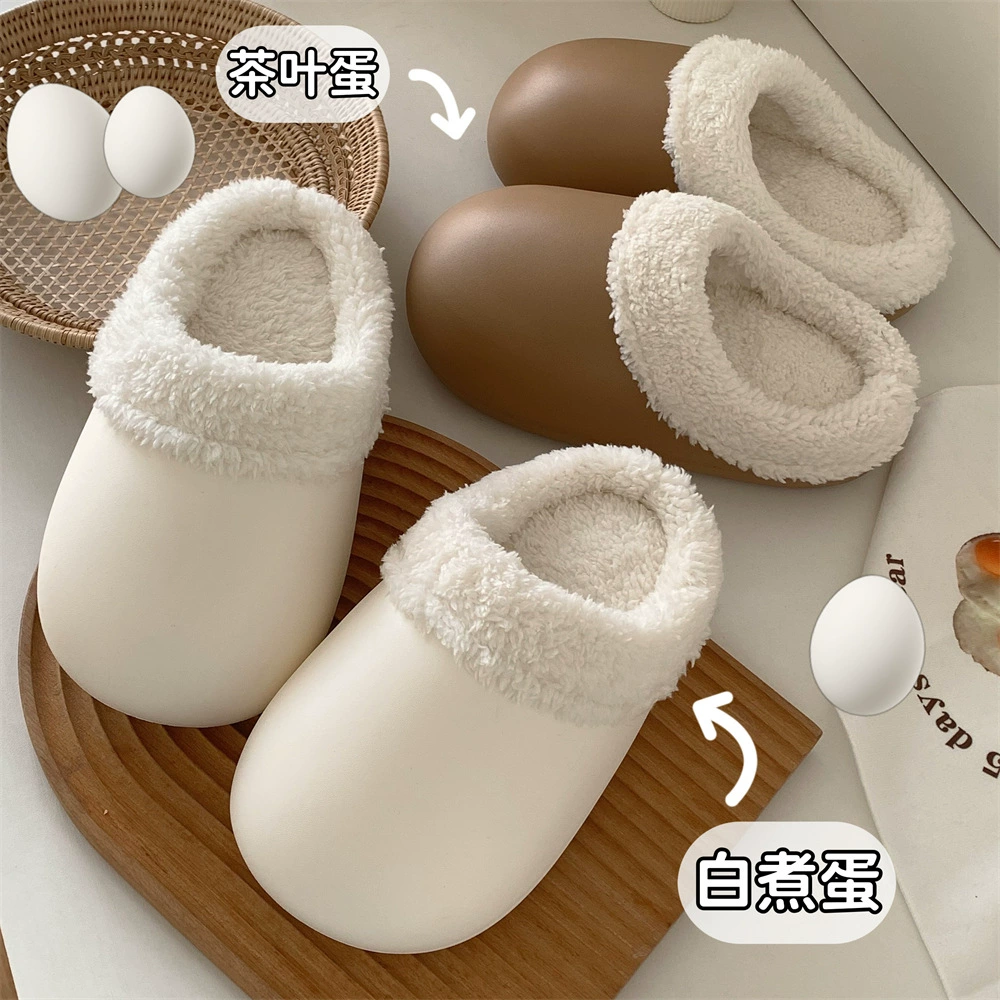Простые однотонные водонепроницаемые хлопковые тапочки с мягкой подошвой для девочек, зимняя домашняя теплая плюшевая обувь для содержания гусиных яиц