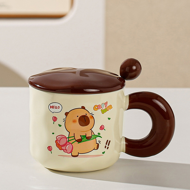 新しいカピバラ漫画マグ学生デスクトップドリンクカップクリエイティブギフトセラミックカップかわいい小さなカピバラ|undefined
