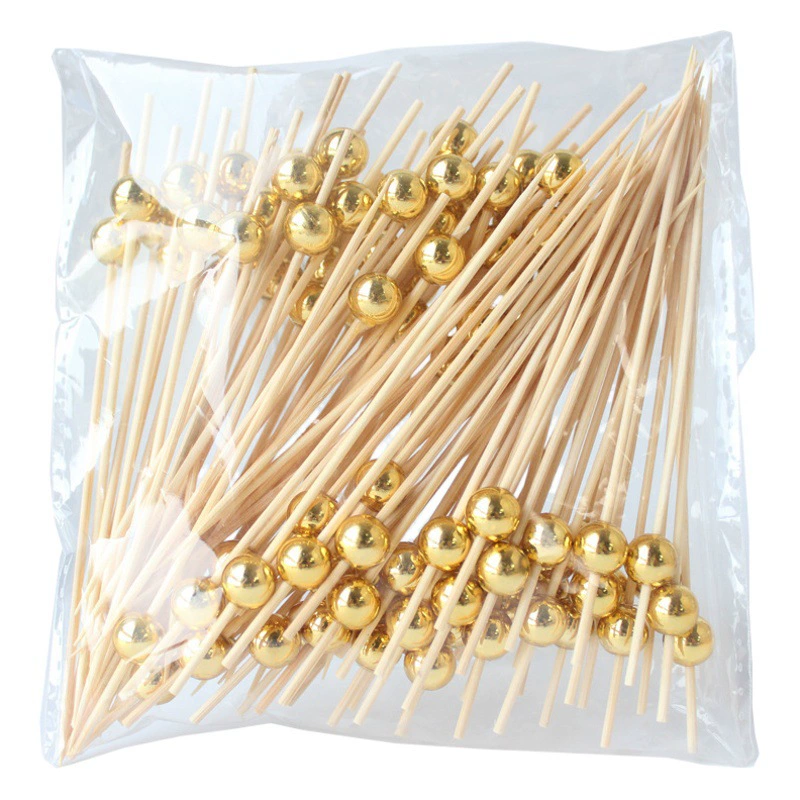 Одноразовые гальванические золотые бусы Фруктовые палочки 100 палочек/пакет серебряных бусин коктейль палка закуска декоративные бамбуковые палочки золотые бусы
