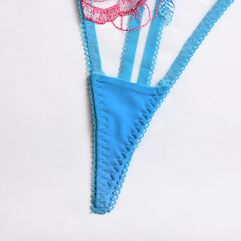 Conjunto de lencería sexy transparente de color sólido con tirantes bordados de flores NSMXF114548