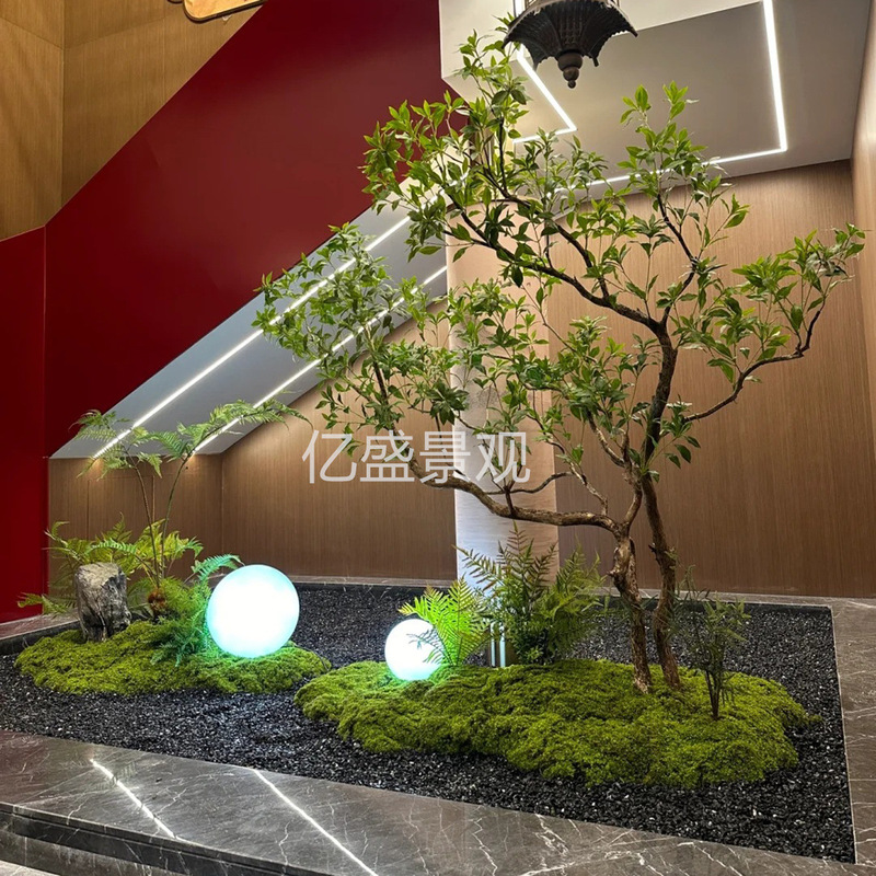 擬似馬酔木緑植景観組合せ偽樹植物階段下造景ショーウインドーコーナー室内装飾配置|undefined