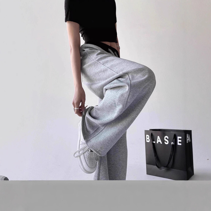 2025秋季新款撞色运动裤女百搭显瘦宽松卫裤撞色腰弯刀休闲阔腿裤|undefined