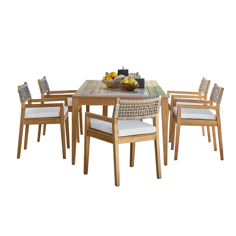 Mesas y sillas de teca para exteriores, mesa larga de madera maciza para patio de villa, muebles anticorrosivos para exteriores, mesas y sillas de ocio para jardín y balcón. image 7