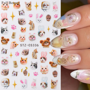 New Nail Art Stickers Cute Puppet Cat Imitation Hand-painted Cute Pet Internet Popular Kitten Expression Back Adhesive Nail Stickers Mix