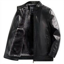 冬季保暖服加绒加厚立领男士休闲皮衣夹克中老年冬款爸爸装