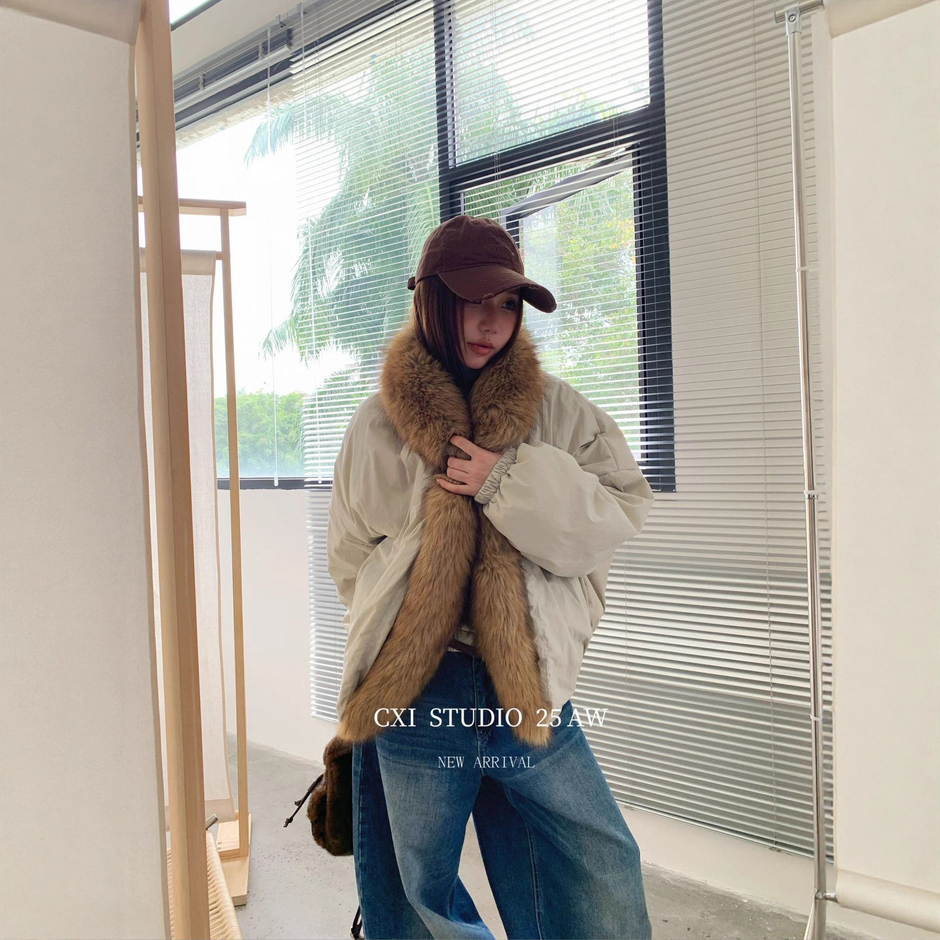 Cxi Detachable Fur Collar down Jacket for Women Winter Fleece-Lined Warm Parka Small Fashionable Short Jacket