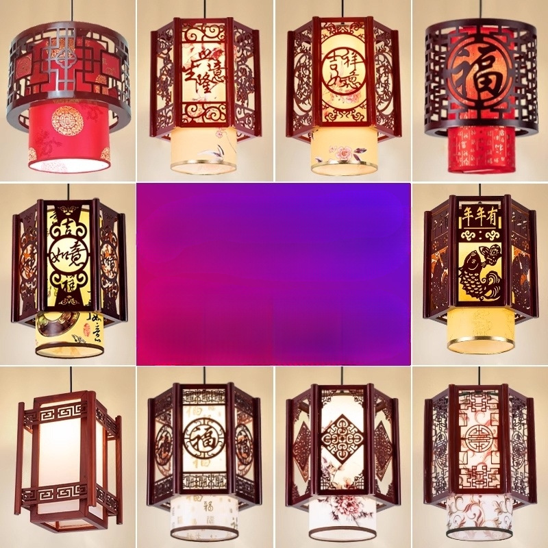 中式吊灯木艺仿古羊皮灯餐厅客厅茶楼卧室复古灯具镂空雕刻可定作