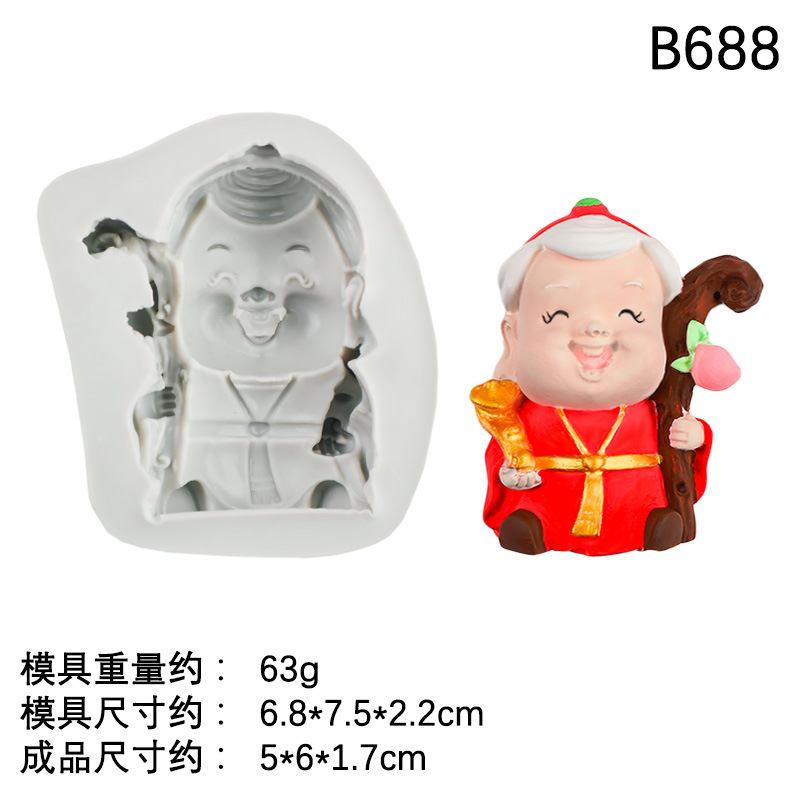 Fuzi Chocolate Molde de silicona Shou Gong Shou Po Little Man Cake Decoración de fondant Adornos de complementos Molde de herramientas para hornear