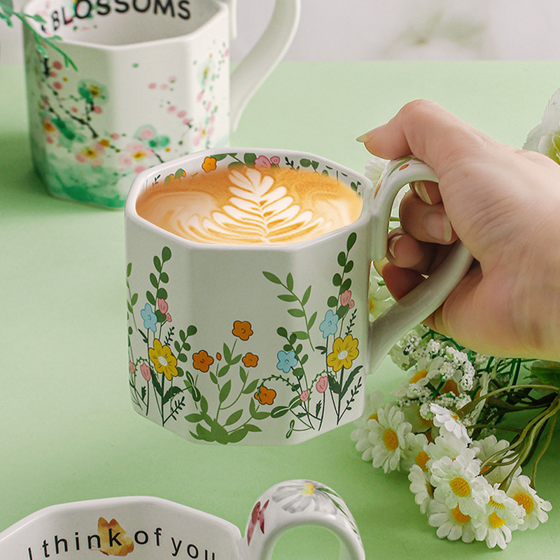 Taza de café de cerámica de alto valor de estilo pastoral para regalo de boda de cumpleaños para amigos, tetera de la tarde
