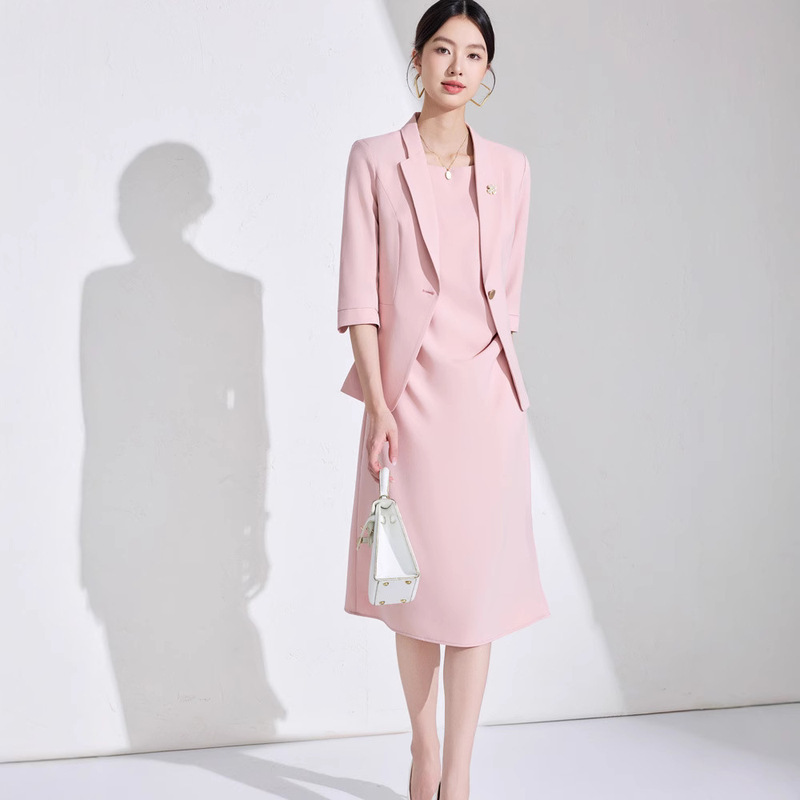 Pink High-grade Seven-point Sleeve Small Suit Jacket Women's Pants dress Business Wear Two-piece Suit High-end Elegant Trendy