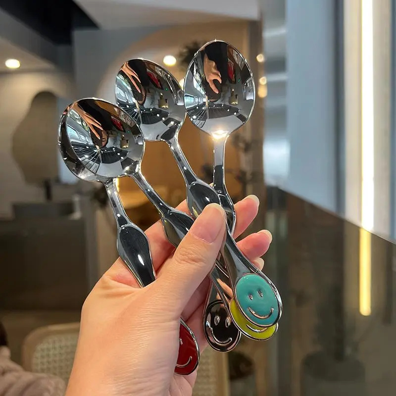 Cuchara de postre con smiley de acero inoxidable pulido_voghion.com