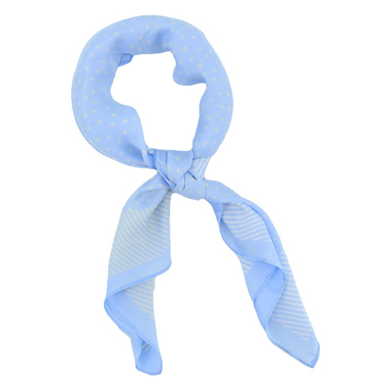 Primavera y otoño impresión decorativa 70cm pequeña bufanda cuadrada de seda artificial azul Polka Dot todo partido desgaste de negocios a juego bufanda de seda al por mayor