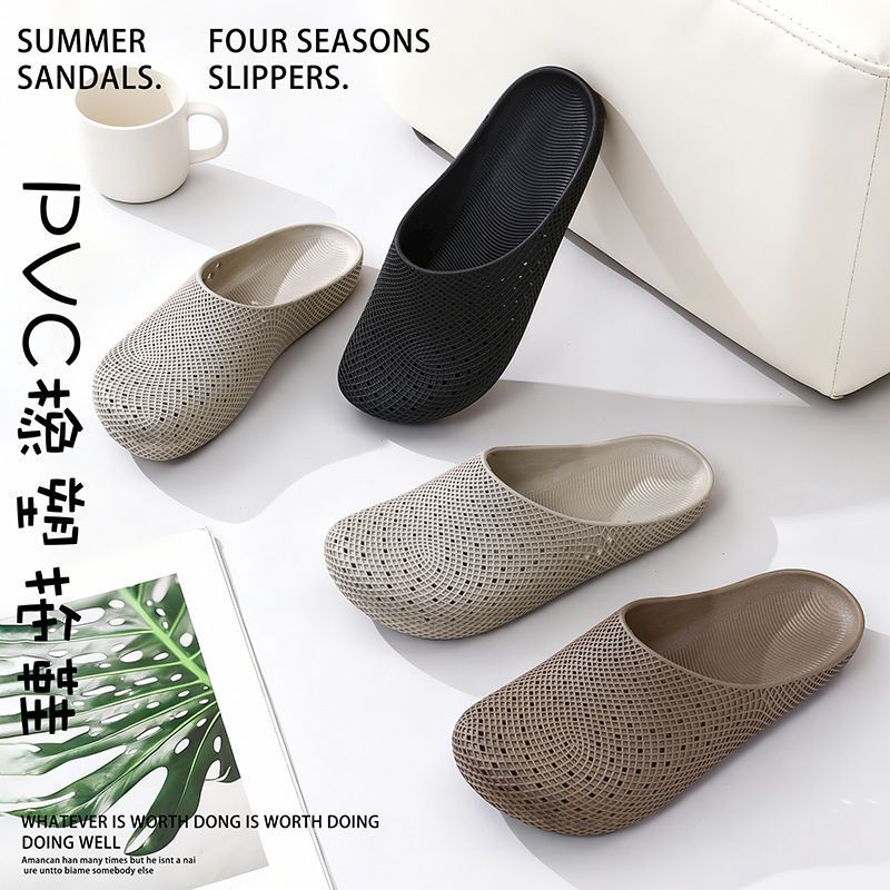 Women's Summer Clogs for Home and Outdoor Wear, Slip-On Closed-Toe Flat Slippers, Fashionable Beach Sandals for Women in Black, Apricot, and Camel Colors