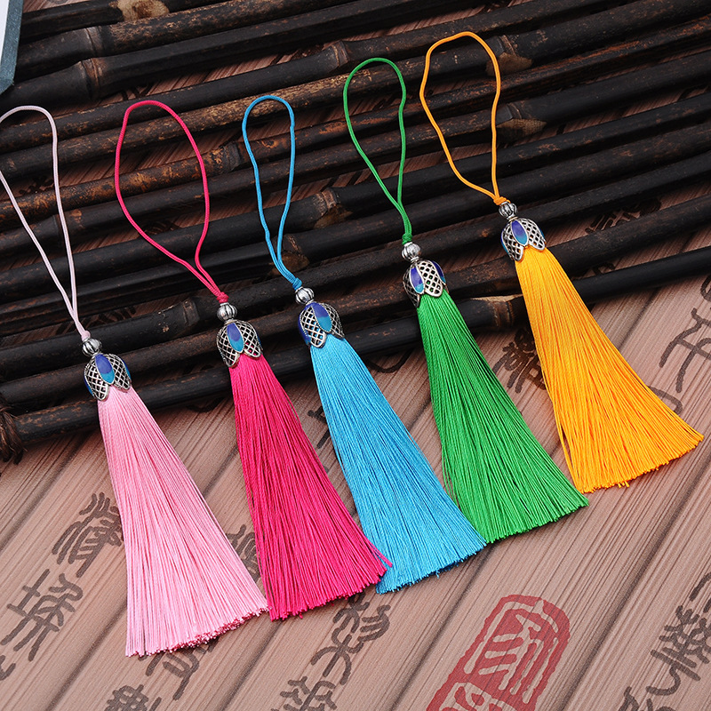 New 8CM cloisonne tassel blue crown hanging ear vertical soft Tassel Keychain bag bookmark decoration