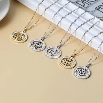 Witchcraft witch knot stainless steel clear zircon round pendant necklace amulet Wicca jewelry Christmas gift