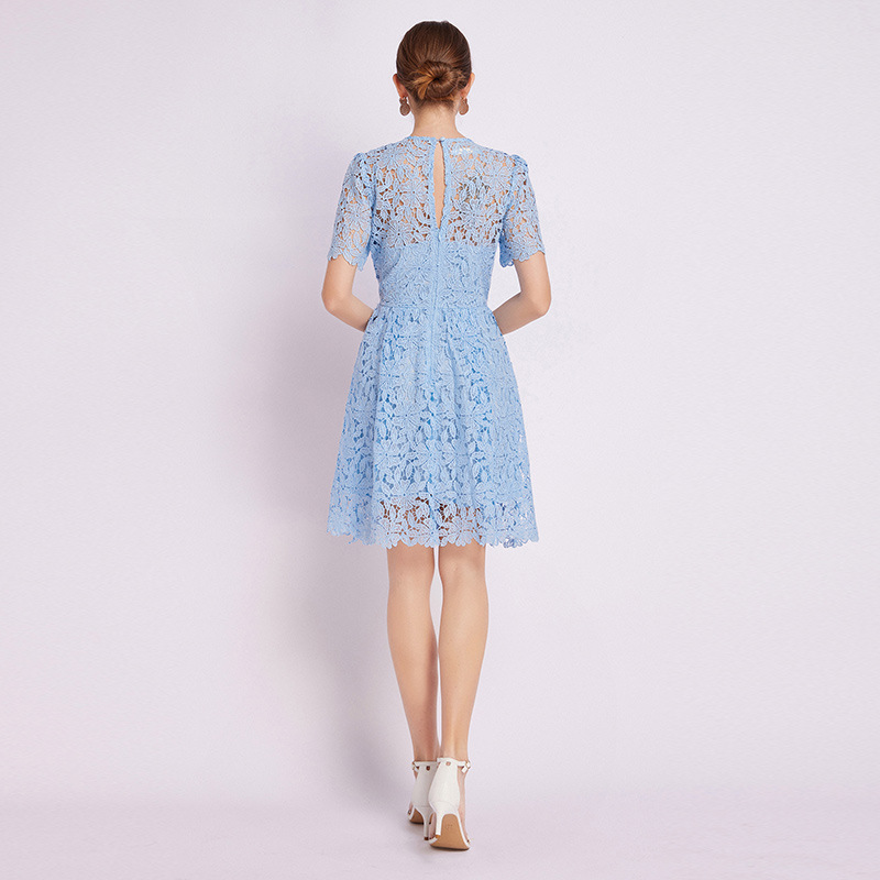 Summer elegant fashionable retro lace skirt with a round collar